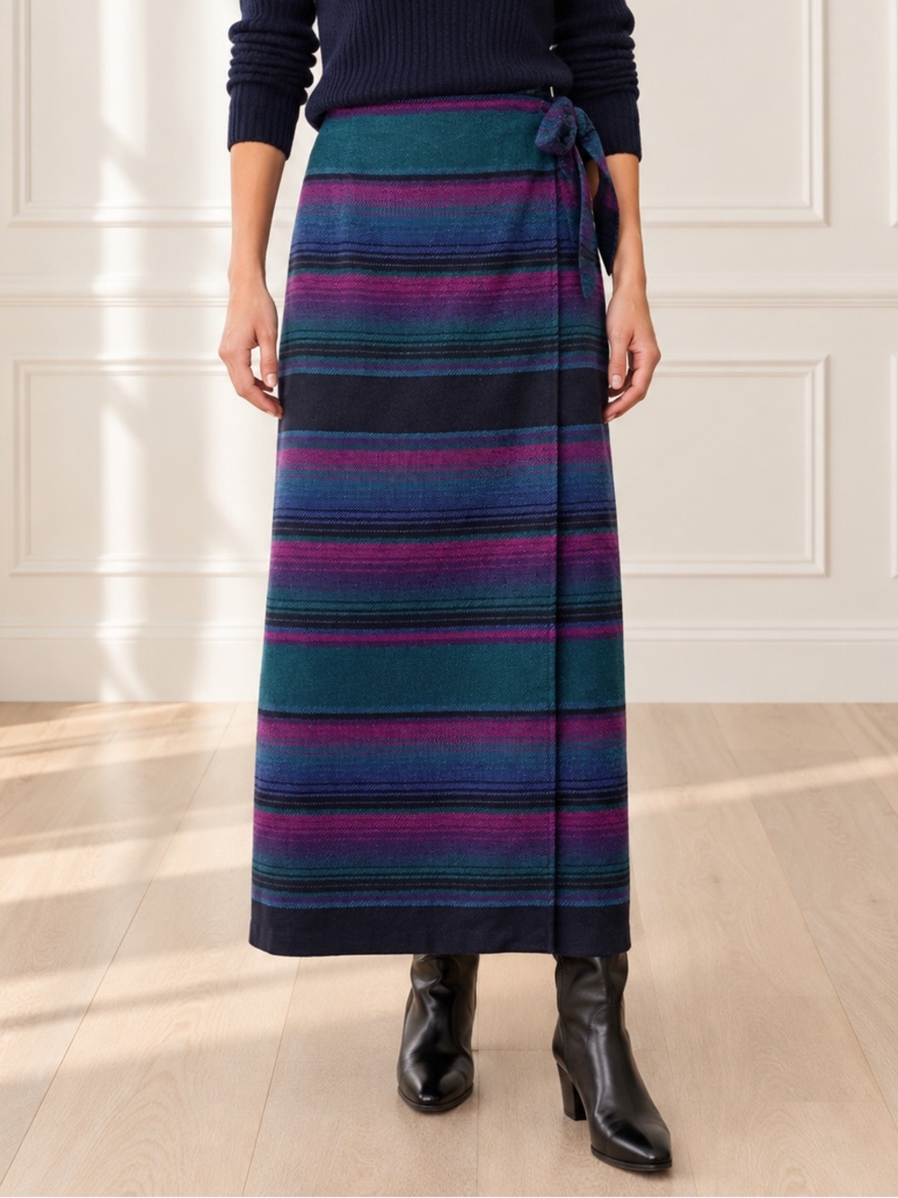 Vintage Woolrich Woman Wool Wrap Skirt M Blanket Stripe USA Midi Southwestern